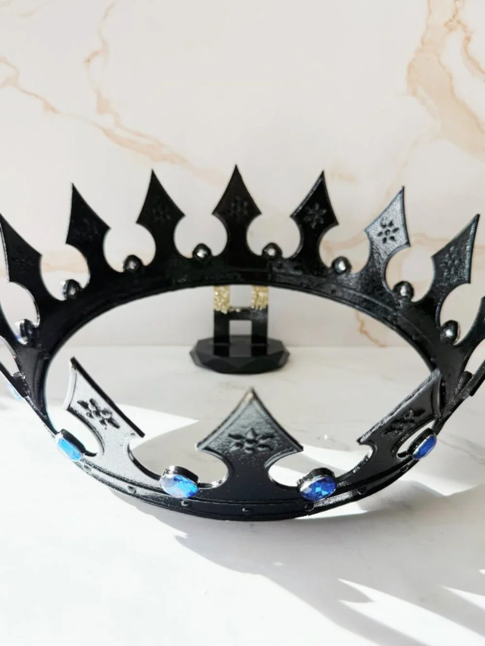 Black King Crown, Blue Jewels Crown, Mens Gothic Medieval, Royal Costume Crown